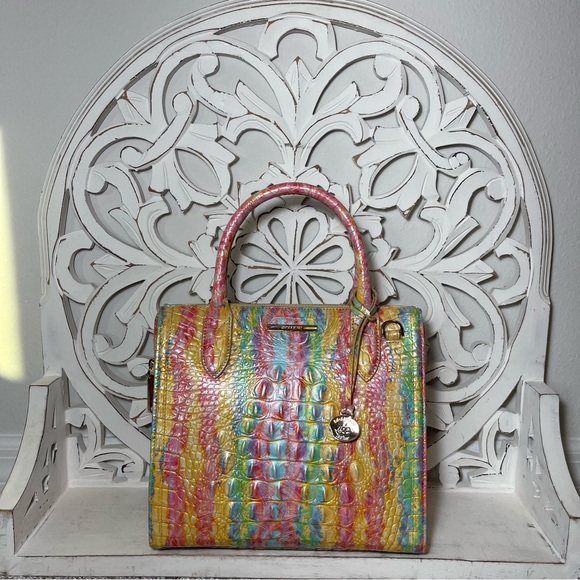 SOLD Brahmin Saltwater Taffy Small Caroline Satchel Pink Green Yellow Purple - Picture 2 of 9